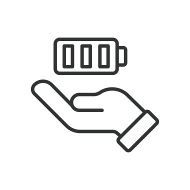 Bataryayı satır dizaynında sakla. Kaydet, pil, kaydet, enerji, güç, verimli, beyaz arkaplan vektöründe koruma. Düzenlenebilir pil vuruş simgesini kaydet