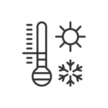 Termometre, sıra dizaynında. Termometre, sıcaklık, gösterge, ısı, soğuk, beyaz arkaplan vektörü üzerinde hava durumu termometre düzenlenebilir vuruş simgesi