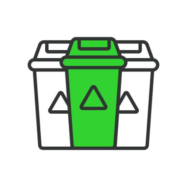 Atık ayıklama vektörü, çizgi tasarımında, yeşil. Atık, tasnif, geri dönüşüm, çöp kutuları, eko, çevre, beyaz arka plan vektöründe sürdürülebilirlik. Atık sıralama vektör düzenlenebilir vuruş simgesi