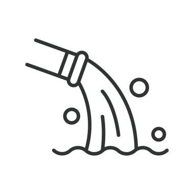 Atık su boşaltma borusu, sıra dizaynında. Atık su, akım, boru, kirlilik, kanalizasyon, drenaj, beyaz arka plan vektöründe çevre. Atık su boşaltma borusu düzenlenebilir vuruş simgesi