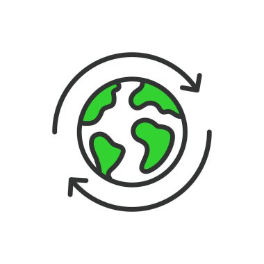 Dünya 'yı yenile, sıra dizaynında, yeşil. Yenileme, toprak, yeşil, geri dönüşüm, sürdürülebilirlik, çevre, beyaz arkaplan vektöründe doğa Dünya düzenlenebilir vuruş simgesini yenile