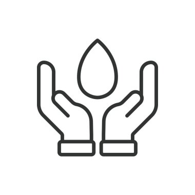 Su tasarrufu, sıra dizaynında. Su, kaydet, koru, damla, eko, sürdürülebilirlik, beyaz arkaplan vektöründeki ortam Su düzenlenebilir vuruş simgesini kaydet