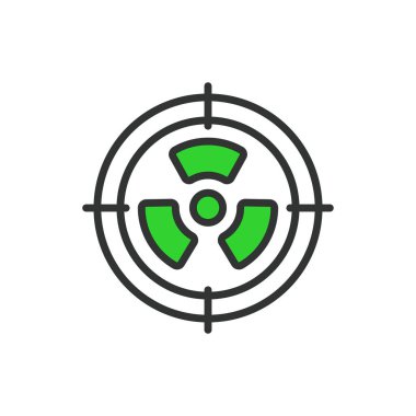 Radiation target, in line design, green. Radiation, Target, Hazard, Radioactive, Nuclear, Danger, Contamination on white background vector Radiation target editable stroke icon clipart
