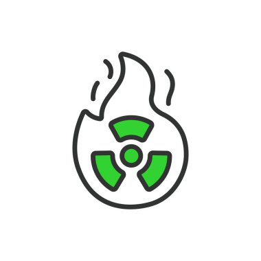 Radyoaktif yangın, hat dizaynı, yeşil. Radyoaktif, Yangın, Nükleer, Radyasyon, Tehlike, Tehlike, Beyaz arka plan vektörü Radyoaktif Ateş düzenlenebilir vuruş simgesi