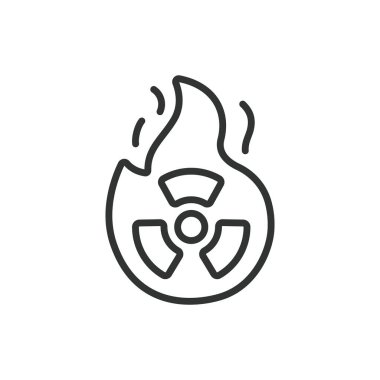 Radyoaktif yangın, sıra dizaynı. Radyoaktif, Yangın, Nükleer, Radyasyon, Tehlike, Tehlike, Beyaz arka plan vektöründe güvenlik. Radyoaktif ateş düzenlenebilir vuruş simgesi.