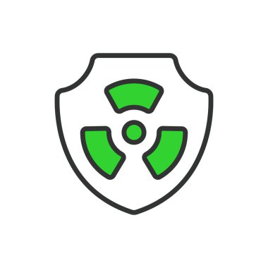 Nükleer kalkan, hat dizaynı, yeşil. Nükleer, Kalkan, Koruma, Savunma, Güvenlik, Radyasyon, Beyaz arkaplan vektörü Nükleer düzenlenebilir vuruş ikonu