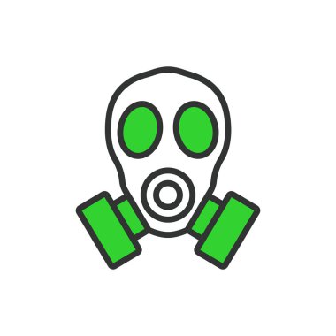Gaz maskesi, sıra dizaynlı, yeşil. Gaz, Maske, Koruma, Güvenlik, Solunum, Kimyasal, Tehlike beyaz arkaplan vektörü Gaz maskesi düzenlenebilir vuruş simgesi