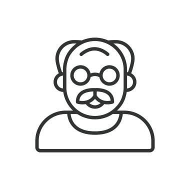 Yaşlı adam, sıra dizilişinde. Yaşlı, yaşlı, yaşlı, yaşlı, büyükbaba, yaşlı, emekli, beyaz arka plan vektörü. Yaşlı adam, düzenlenebilir vuruş simgesi