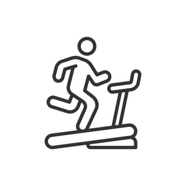 Treadmill, in line design. Treadmill, exercise machine, running, fitness equipment, cardio workout, gym equipment, running machine on white background vector. Treadmill editable stroke icon clipart