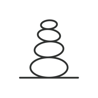 Rahat olun, taşları dizayn edin. Taşları gevşet, sükunet, meditasyon, denge, zen, spa, beyaz arka plan vektöründe sakinleş. Rahatla taşlar düzenlenebilir vuruş simgesi