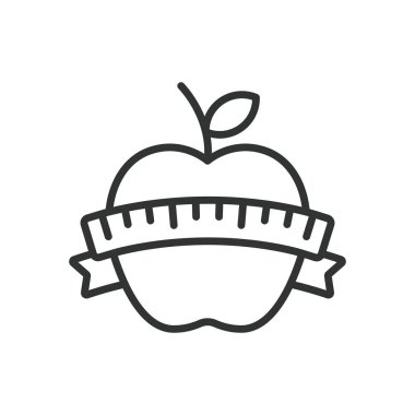 Diyet, sıra dizaynında. Diyet, beslenme, sağlıklı beslenme, kilo kaybı, yemek planı, dengeli diyet, beyaz arka plan vektöründeki kaloriler. Diyet düzenlenebilir vuruş simgesi