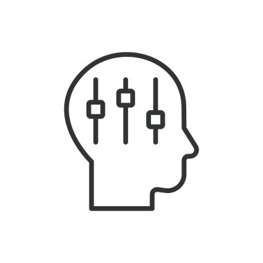 Zihinsel ayarlar, satır tasarımı. Zihin yapısı, bilişsel, zihinsel odaklanma, beyin konfigürasyonu, düşünce süreci, beyaz arka plan vektöründeki zihinsel durum. Zihinsel ayarlar düzenlenebilir vuruş simgesi