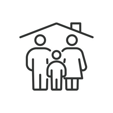 Aile evi, sıra dizaynlı. Ev, ev, ev, barınak, aile hayatı, beyaz arka planda yaşayan aile. Aile evi düzenlenebilir vuruş simgesi