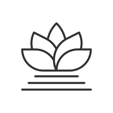 Lotus çiçeği, sıra dizaynında. Nilüfer çiçeği, dinginlik, saflık, güzellik, sükunet, meditasyon, beyaz arka plan vektöründe maneviyat. Lotus çiçeği düzenlenebilir vuruş simgesi