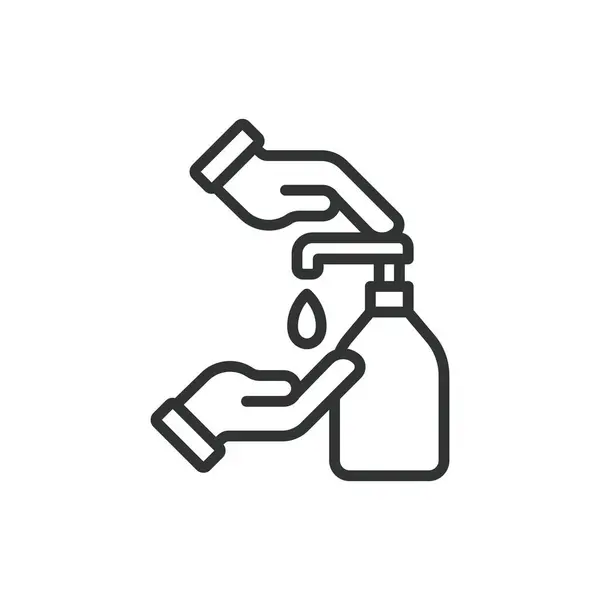 stock vector Sanitizer, in line design. Hand hygiene, disinfection, hand sanitizer, germ-free, alcohol-based sanitizer, antibacterial gel on white background vector. Sanitizer editable stroke icon