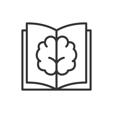Beyin kitabı, satır tasarımı. Beyin, kitap, bilgi, öğrenme, eğitim, zeka, beyaz arka plan vektörü üzerinde çalışma. Beyin Kitabı düzenlenebilir vuruş simgesi