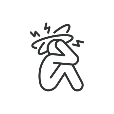 Depresyon, sıra dizaynında. Akıl sağlığı, üzüntü, terapi, duygusal sıkıntı, akıl hastalığı, beyaz arka plan vektöründeki ruh hali bozukluğu. Depresyon teması için, düzenlenebilir vuruş simgesi