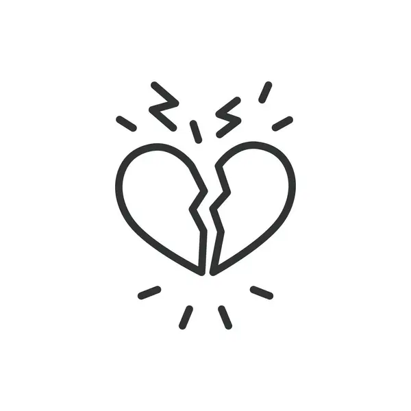 stock vector Broken heart, in line design. Heartbreak, heart broken, emotional pain, heartache, love loss, sadness on white background vector. For the theme broken heart, editable stroke icon