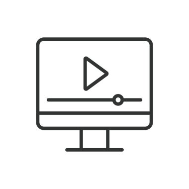 Video player, in line design. Video player, Play button, Pause, Rewind, Fast forward, Volume control, full screen on white background vector. Video player editable stroke icon clipart