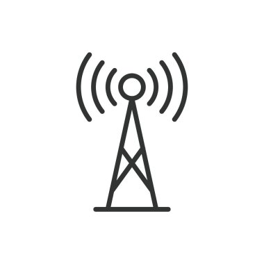İletişim kulesi, sıra dizaynında. Radyo kulesi, telekomünikasyon, sinyal, yayın, baz istasyonu, beyaz arka planda anten. İletişim Kulesi düzenlenebilir vuruş simgesi