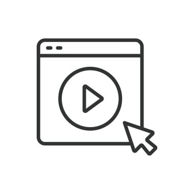 Web videosu, satır tasarımı. Oyuncu, yayın, çevrimiçi, video platformu, oynat düğmesi, beyaz arkaplan vektöründeki video içeriği. Web video düzenlenebilir vuruş simgesi