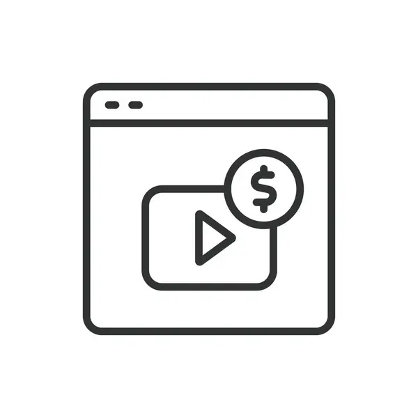 Stock vector Video monetization, in line design. Monetization, Video ads, Video revenue, YouTube, Streaming income, AdSense, Sponsorship on white background vector. Video monetization editable stroke icon