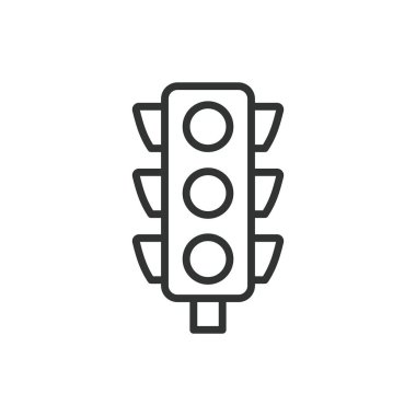 Trafik ışığı, sıra dizaynında. Trafik ışığı, trafik ışığı, trafik ışığı, yol güvenliği, trafik kontrolü, kırmızı ışık, beyaz arka plan vektörüne yeşil ışık. Trafik ışığı düzenlenebilir vuruş simgesi.
