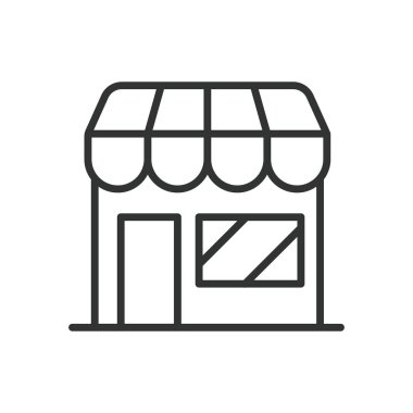 Mağaza, sıra dizaynında. Beyaz arkaplan vektöründe, mağaza, mağaza önü, perakende, pazar, dükkan simgesi, düzenlenebilir vuruş simgesini kaydet