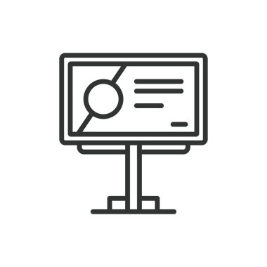 İlan tahtası, sıra dizaynlı. Reklam panosu, reklam panosu, tabela, pazarlama, açık hava, geniş ekran, beyaz arka plan vektöründe poster panosu. Reklam panosu değiştirilebilir vuruş simgesi.