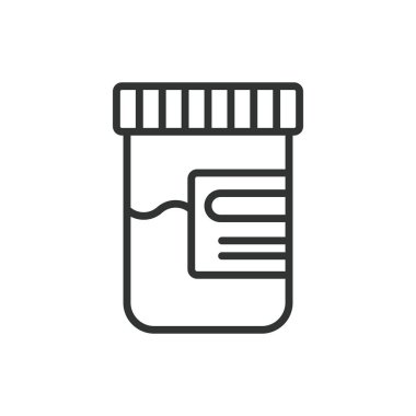 İdrar örneği, sıra dizaynında. Tıbbi test, laboratuvar analizi, idrar testi, sağlık kontrolü, teşhis örneği, beyaz arka plan vektöründeki numune kabı. İdrar örneği düzenlenebilir vuruş simgesi
