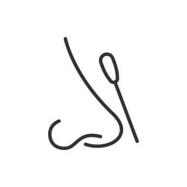 Burun testi, sıra dizaynında. Burun, tükürük, tıbbi test, COVID, PCR testi, beyaz arka plan araştırması. Burun testi düzenlenebilir vuruş simgesi