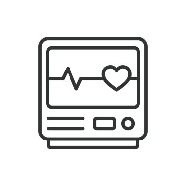 ECG, sıra tasarımında. EKG, elektrokardiyogram, kalp monitörü, kalp testi, kalp sağlığı, beyaz arka plan vektörünün kalp atışı. EKG düzenlenebilir vuruş simgesi