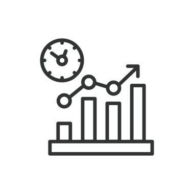 Time estimation, in line design. Time estimation, project timeline, duration, deadlines, scheduling, time management, forecasting on white background vector. Time estimation editable stroke icon clipart