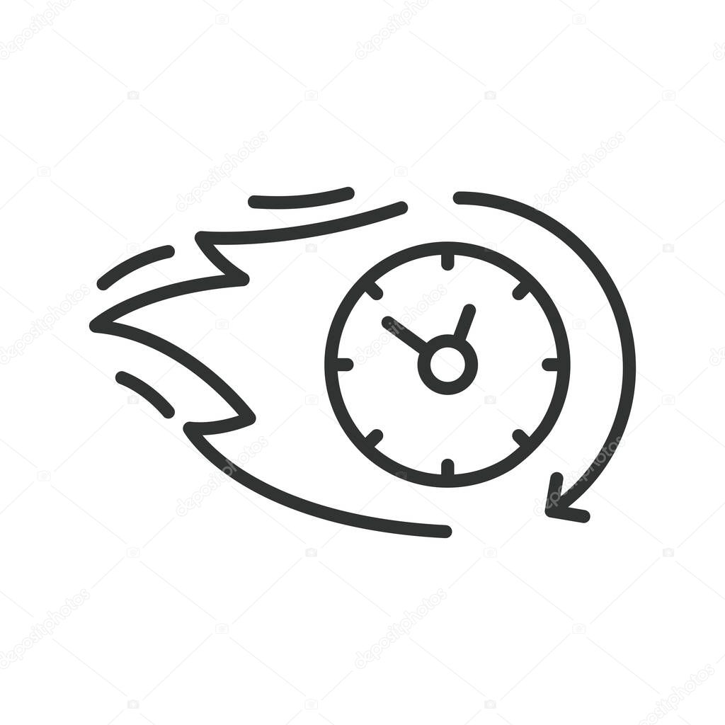 Burning time, in line design. Burning time, urgency, deadlines, time management, procrastination, efficiency, pressure on white background vector. Burning time editable stroke icon