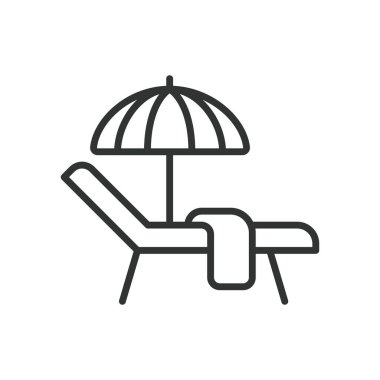 Güneş yatağı, sıra dizaynında. Güneş yatağı, plaj, rahatlama, dinlenme koltuğu, güneşlenme, yaz, açık hava vektörü beyaz arka plan vektörü, düzenlenebilir vuruş simgesi