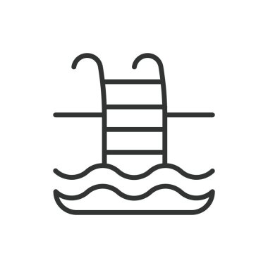 Yüzme havuzu, sıra dizaynlı. Yüzme, havuz, su, yüzme, açık havuz, havuz kenarı, beyaz arka plan vektöründe yüzme. Yüzme havuzu değiştirilebilir vuruş simgesi