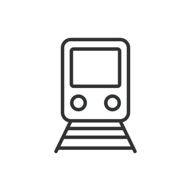 Tren, sıra dizaynında. Tren, demiryolu, lokomotif, ulaşım, metro, demiryolu, beyaz arka plan vektörü üzerinde seyahat. Düzenlenebilir vuruş simgesi