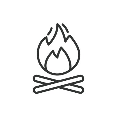 Şenlik ateşi, sıra dizaynında. Şenlik ateşi, kamp ateşi, ateş çukuru, açık hava ateşi, alevler, kamp, beyaz arka plan vektörünün sıcaklığı. Şenlik ateşi düzenlenebilir vuruş simgesi