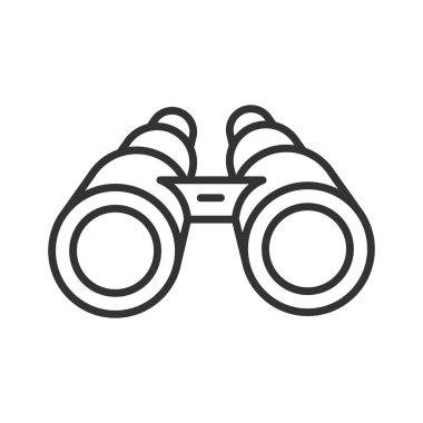 Dürbün, çizgi dizaynında. Dürbün, teleskop, görüş, gözlem, açık hava, doğa, beyaz arkaplan vektörü Binoküler düzenlenebilir vuruş ikonu macerası