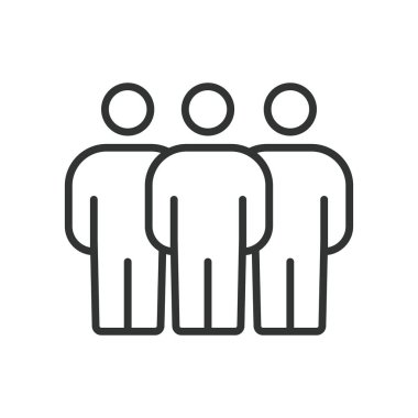 Takım arkadaşları, sıra dizilişinde. Takım elemanları, takım çalışması, işbirliği, grup, topluluk, beyaz arka plan vektörü. Grup üyeleri, satır tasarımı, düzenlenebilir vuruş simgesi