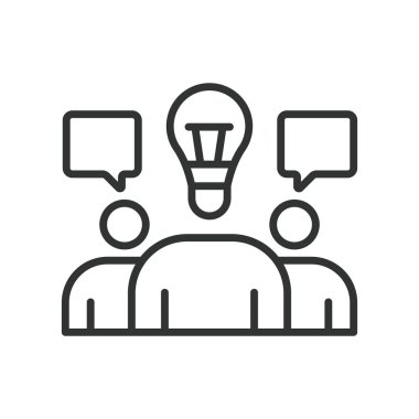 Takım fikri, sıra dizaynında. Takım fikri, beyin fırtınası, işbirliği, yaratıcılık, yenilik, takım çalışması, beyaz arka plan vektörü konsepti. Takım fikri, satır tasarımı, düzenlenebilir vuruş simgesi