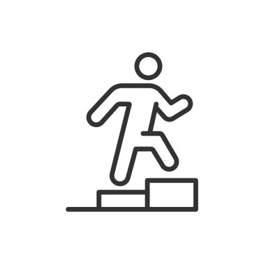 Lider koşusu, çizgi tasarımında. Lider koşu, liderlik, ırk, rekabet, başarı, kazanma, beyaz arka plan vektöründeki takım. Lider çalıştırma, satır tasarımı, düzenlenebilir vuruş simgesi