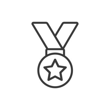 Yıldız madalyası, tasarım alanında. Madalya, yıldız, ödül, başarı, tanınma, onur, beyaz arka plan vektöründe zafer. Yıldız madalyası, satır tasarımı düzenlenebilir vuruş simgesi