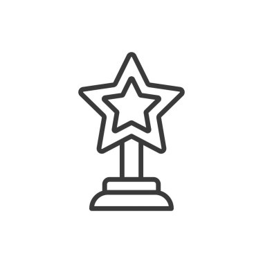 Yıldız kupası, sıra dizaynlı. Yıldız, kupa, ödül, zafer, başarı, başarı, beyaz arka plan vektöründe tanınma. Yıldız ödüllü düzenlenebilir vuruş simgesi