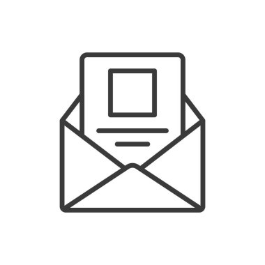 Gelen mektup, satır tasarımı. Gelen, mektup, posta, iletişim, bildirim, zarf, mesaj beyaz arka plan vektörü. Gelen harf değiştirilebilir vuruş simgesi