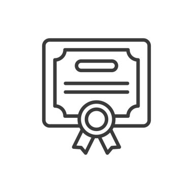 Sertifika, satır tasarımı. Sertifika, diploma, ödül, tanınma, başarı, kimlik doğrulama, beyaz arkaplan vektörü Sertifika düzenlenebilir vuruş simgesi