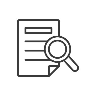 Doküman araması, satır tasarımı. Arama, belge, bul, geri al, soruşturma, veri, beyaz arka plan vektörü hakkında bilgi. Belge arama düzenlenebilir vuruş simgesi