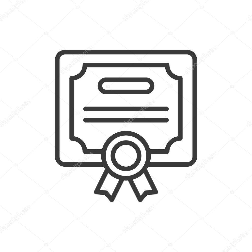 Certificate, in line design. Certificate, diploma, award, recognition, achievement, credential, validation on white background vector Certificate editable stroke icon