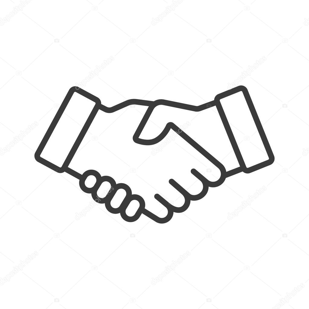 Hands Shake Business, in line design. Handshake, business, agreement, partnership, collaboration, negotiation, trust on white background vector. Hands Shake Business editable stroke icon