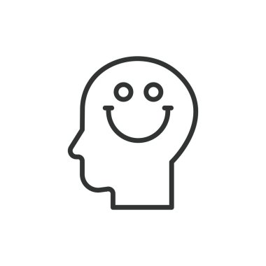 Happy Mind tasarımı simgesi. Mutlu, zihinler, pozitif, zihinsel, sağlıklı, neşeli, beyaz arka plan vektöründeki duygular. Happy Minds düzenlenebilir vuruş simgesi